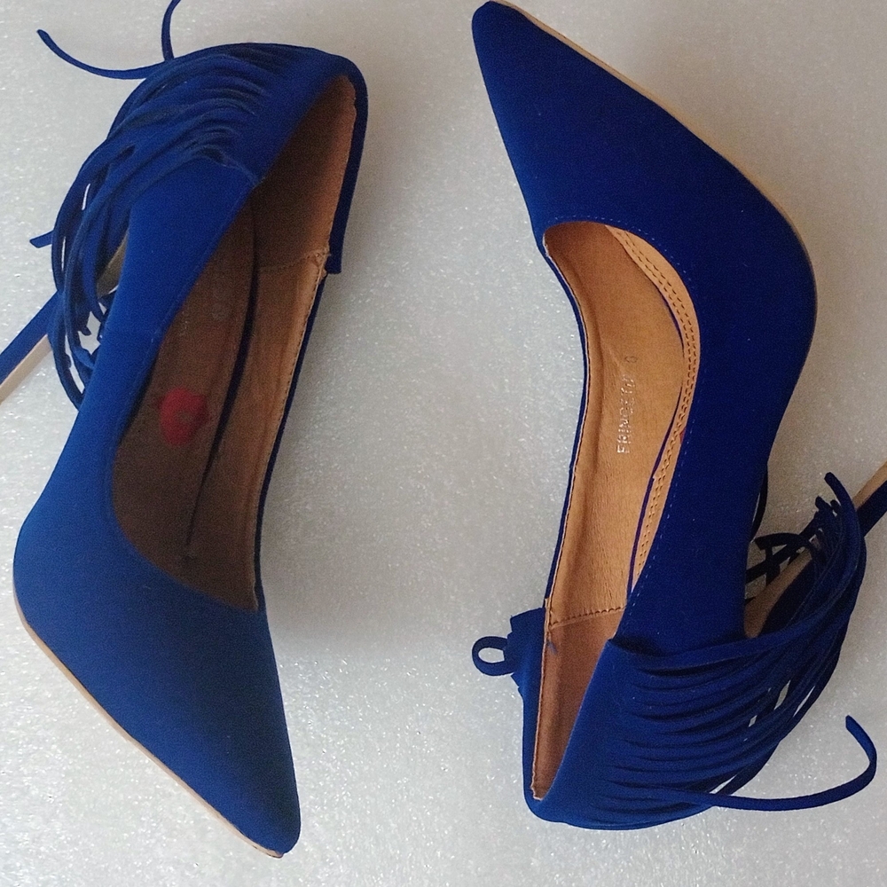 Elegant Blue Fringe Women's Heels